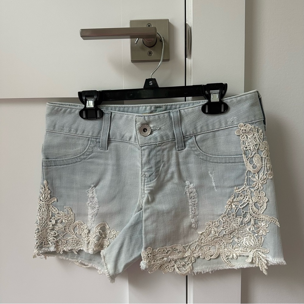 Guess Gray Jean Shorts with Lace Trim